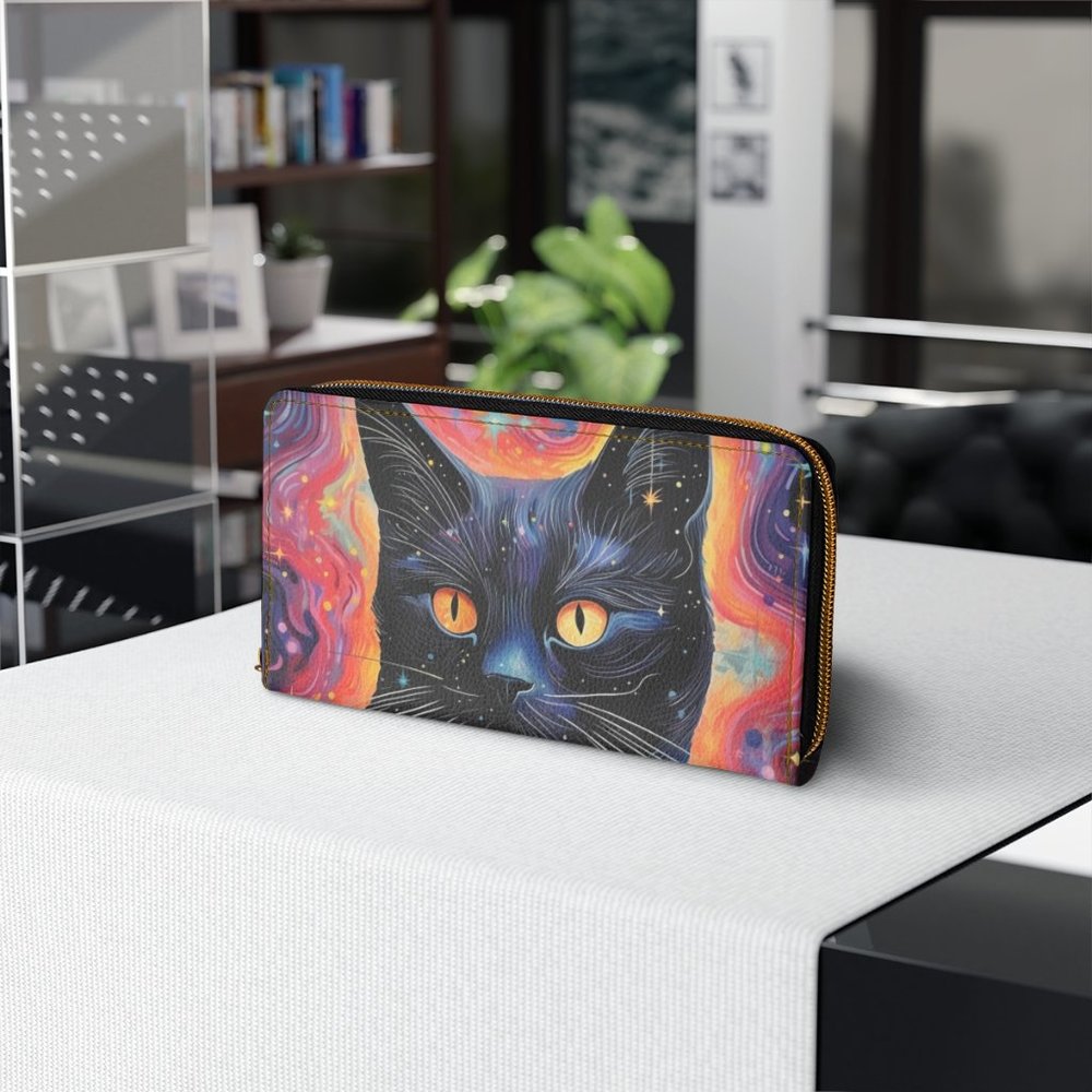 Celestial Cat Zipper Wallet | Tarot Awakened | Red - Pink - Black | Galaxy Style
